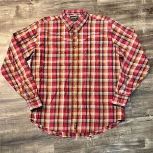 Wrangler Retro Men's XXL Red Plaid Western Shirt Long‎ Sleeve Snap